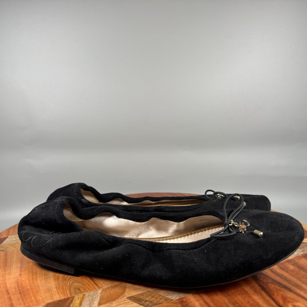 Sam Edelman Felicia Black Suede Ballet Flats Bow Charm Shoes Womens 7.5 M